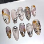 3D Metallic Silver Art Almond Press On Nails Goth, Custom Gothic Fake Nails, Punk Glue On Nails, Emo Y2K Nails
