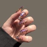 3D Curve Purple Short Almond Press On Nails, Custom Handpainted Acrylic Fake Nails, False Nails, Holiday Nail