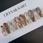 3D Metallic Silver Art Almond Press On Nails Goth, Custom Gothic Fake Nails, Punk Glue On Nails, Emo Y2K Nails - Image 2