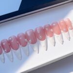 White French Tips Long Stiletto Press On Nail, Luxury Acrylic Nude Fake Nails, Handpainted Birthday Party Nails - Image 4