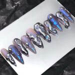 Custom Long Stiletto Metallic Silver Press On Nails - Free-Style Goth, Gothic, Emo Inspired Nails for Birthday, Holday, Party, Event - Image 3