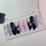 Purple & Dark Blue Luxury Press On Nails, Handpainted Bling Fake Nail, Unique Design Nail for Birthday Party Photograph