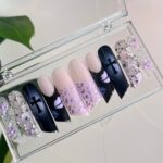 Purple & Dark Blue Luxury Press On Nails, Handpainted Bling Fake Nail, Unique Design Nail for Birthday Party Photograph - Image 4