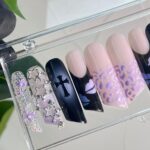 Purple & Dark Blue Luxury Press On Nails, Handpainted Bling Fake Nail, Unique Design Nail for Birthday Party Photograph - Image 3