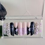 Purple & Dark Blue Luxury Press On Nails, Handpainted Bling Fake Nail, Unique Design Nail for Birthday Party Photograph - Image 2