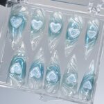 Blue Heart Theme 3D Gel Long Stiletto Press On Nails, Handmade Custom Fairy Core Nail, Kawaii Nails for Event Birthday, Perfect Gift for Her - Image 2
