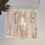 Free Style Silver 3D Gel Almond Press On Nails, Handpainted Fake/False Nails, Prom/Event/Birthday Nails, Goth/Gothic/Y2K/Aura Nail - Image 4