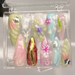 3D Dry Orchard Flower Long Almond Press On Nail, Custom Handpainted Acrylic Spring Fake/False Nail, Floral Nails for Birthday Party Holiday - Image 3