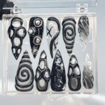 3D Black Clear Transparent Stiletto Goth Press On Nails, Handpainted Luxury Acrylic Gothic Fake Nails, Emo Y2K Style - Image 5
