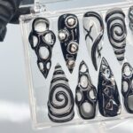 3D Black Clear Transparent Stiletto Goth Press On Nails, Handpainted Luxury Acrylic Gothic Fake Nails, Emo Y2K Style - Image 3