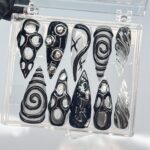 3D Black Clear Transparent Stiletto Goth Press On Nails, Handpainted Luxury Acrylic Gothic Fake Nails, Emo Y2K Style - Image 4