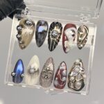 Free Style Purple & Silver Long Stiletto Press On Goth Nail, Custom Gothic Fake Nails, Punk, Y2K Nails, Photoshoot/Event/Prom Nail - Image 2