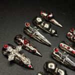 Silver Swords with Blood Long Stiletto Press On Nail, Halloween/Cosplay Nail Art, Handpainted Fake Nail, Reusable Gel Nail - Image 4