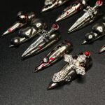 Silver Swords with Blood Long Stiletto Press On Nail, Halloween/Cosplay Nail Art, Handpainted Fake Nail, Reusable Gel Nail - Image 3