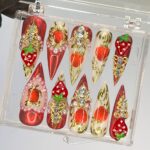 Strawberry Royal Long Stiletto Press On Nails, Handpainted Fake/False Nail, Event Birthday PromHoliday Nails Art - Image 4