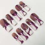Handpainted White French Tip Pink Chrome Long Square Press On Nails - Luxury Nail Art for Prom, Events, and Birthdays - Image 6
