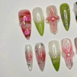 Painting Flower Long Almond Press On Nail, Custom Handpainted Acrylic Spring Fake/False Nail, Floral Nails - Image 4