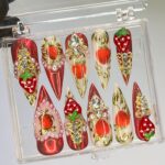 Strawberry Royal Long Stiletto Press On Nails, Handpainted Fake/False Nail, Event Birthday PromHoliday Nails Art - Image 5