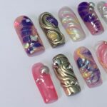 Vibrant Medium Square Press On Nail, Holiday Nail, Fake Nail, Glue on Nail, Luxury Y2K Nail for Birthday Holiday Event - Image 4