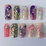 Vibrant Medium Square Press On Nail, Holiday Nail, Fake Nail, Glue on Nail, Luxury Y2K Nail for Birthday Holiday Event