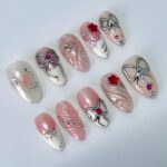 Freestyle 3D Short Almond Press On Nails, Colourful Cute Handpainted Fake Nails, Holiday Birthday Event Nails Art - Image 2