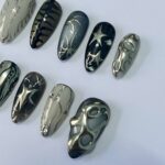 Freestyle 3D Almond Press On Nails, Metallic Chrome Goth Nails Art, Gothic Emo Style Press Ons for Birthday Event Holiday - Image 3