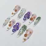 3D Dry Orchard Flower Long Almond Press On Nail, Custom Handpainted Acrylic Spring Fake/False Nail, Floral Nails - Image 6