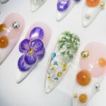 3D Dry Orchard Flower Long Almond Press On Nail, Custom Handpainted Acrylic Spring Fake/False Nail, Floral Nails - Image 5