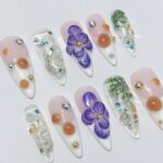 3D Dry Orchard Flower Long Almond Press On Nail, Custom Handpainted Acrylic Spring Fake/False Nail, Floral Nails - Image 4