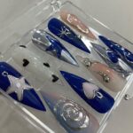 Free Style Metallic Silver Press On Nails, Custom Long Stiletto Fake Nail, Goth Gothic Emo Style Nails for Birthday - Image 2
