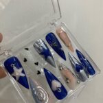 Free Style Metallic Silver Press On Nails, Custom Long Stiletto Fake Nail, Goth Gothic Emo Style Nails for Birthday