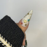 Golden Starlight Christmas Long Almond Press On Nails - Festive Xmas and Winter Holiday Nail Art - Image 5