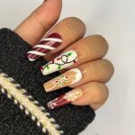 Christmas Light & Cookies Theme Medium Square Press On Nails - Festive Xmas and Winter Holiday Nail Art - Image 2
