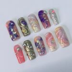 Vibrant Medium Square Press On Nail, Holiday Nail, Fake Nail, Glue on Nail, Luxury Y2K Nail for Birthday Holiday Event - Image 6