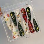 Golden Starlight Christmas Long Almond Press On Nails - Festive Xmas and Winter Holiday Nail Art