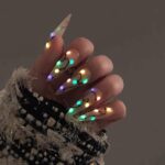 Colorful Lights Glow-In-The-Dark Christmas Long Stiletto Press On Nail - Luxurious XMas and Holiday Nail Art