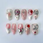 Freestyle 3D Short Almond Press On Nails, Colourful Cute Handpainted Fake Nails, Holiday Birthday Event Nails Art