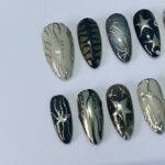 Freestyle 3D Almond Press On Nails, Metallic Chrome Goth Nails Art, Gothic Emo Style Press Ons for Birthday Event Holiday - Image 2