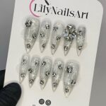 White Snow Christmas Press-On Nails | Festive XMas Holiday Nail Set | Luxury Handmade Fake Nails | Glue-On Nail Art Kit