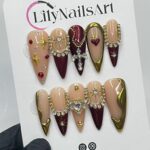 Red & Gold Royal Theme Long Stiletto Press On Nail - Luxurious Christmas and Holiday Nail Art, 3D Gel Winter Nails Design - Image 4
