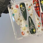 Golden Starlight Christmas Long Almond Press On Nails - Festive Xmas and Winter Holiday Nail Art - Image 3