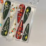 Golden Starlight Christmas Long Almond Press On Nails - Festive Xmas and Winter Holiday Nail Art - Image 4