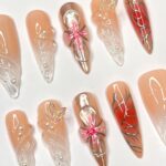 Free Style 3D Flower In Long Almond Press On Nail, Cute Valentine Fake/False Nails, Holiday Birthday Event Nails Art - Image 6