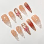 Free Style 3D Flower In Long Almond Press On Nail, Cute Valentine Fake/False Nails, Holiday Birthday Event Nails Art - Image 4