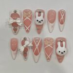 Miffy x Ballerina Long Almond Press On Nail, Cute Bunny False Nails Art, Nails for Holiday Birthday Easter , Gift for Her