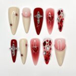 Passionate lover Long Almond Press On Nails, Cute Valentine Fake/False Nails, Holiday Birthday Event Nails Art
