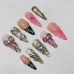 Love Fairy Blush Theme Long Almond Flowers Press On Nails, Fairy Tale Inspired Fake Nails, Birthday Holiday Nails Art, Gifts for Her - Image 3