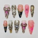 Love Fairy Blush Theme Long Almond Flowers Press On Nails, Fairy Tale Inspired Fake Nails, Birthday Holiday Nails Art, Gifts for Her