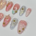 Cute 3D Flower & Butterfly Medium Almond Press On Nails, Handmade Gel False Nails for Birthday Event Party Holiday Vacation - Image 6