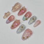 Cute 3D Flower & Butterfly Medium Almond Press On Nails, Handmade Gel False Nails for Birthday Event Party Holiday Vacation - Image 4